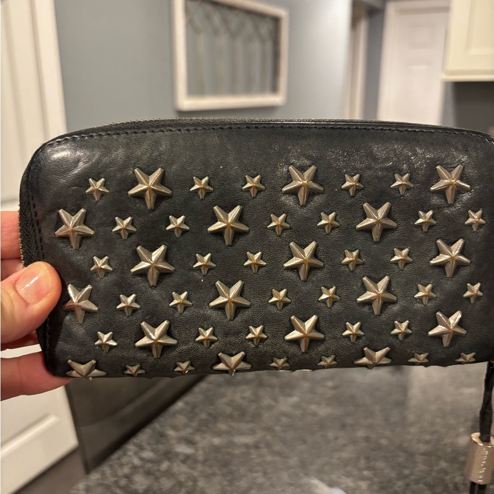 Jimmy Choo Black Wallet with Silver Star Studs